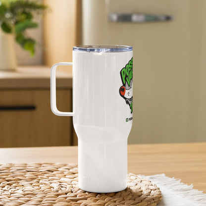 Possum Valley Logo travel mug with a handle